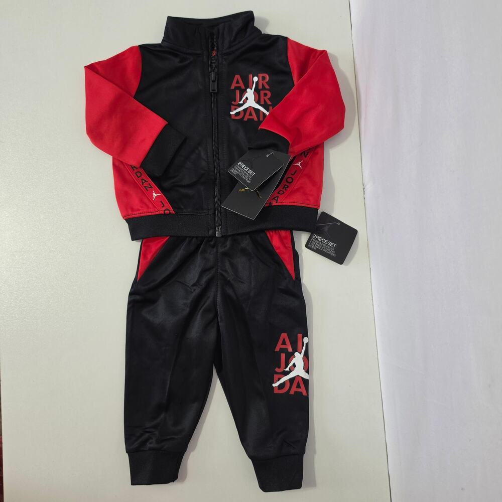 Air Jordan Baby Jumpman Black Red Tricot Track Suit size 6M Jacket & Pants, New